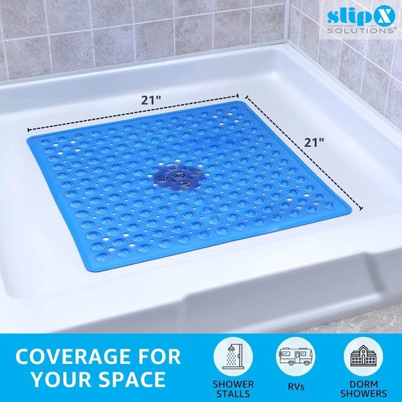 Square Shower Mat 21"x21" Grippy Textured Surface Strong Suction Cups Non-Slip - Picture 5 of 8